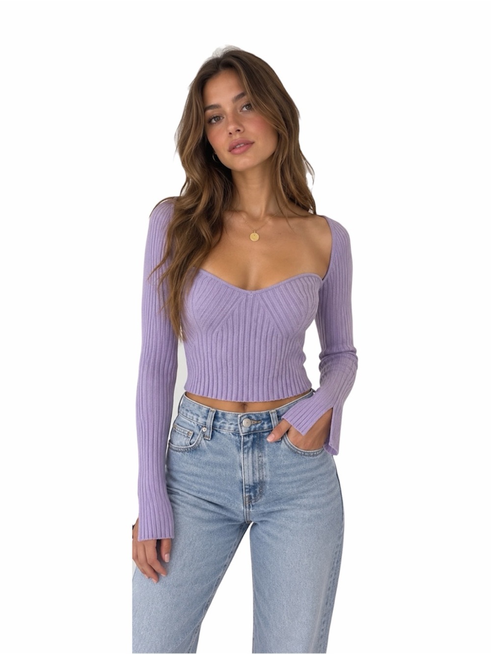 Urban Outfitters Lavender Ribbed Sweetheart Crop Top
